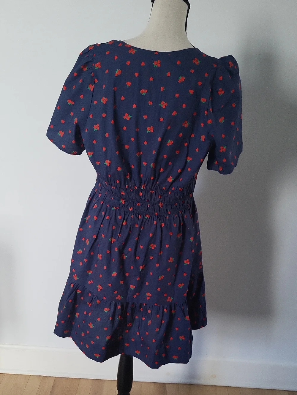 Anthropologie Navy Blue Short Sleeve Strawberry  Midi Dress - Picture 5 of 6